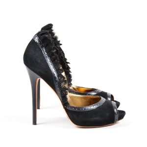 Alexander McQueen VINTAGE Black Suede Ruffled Pump